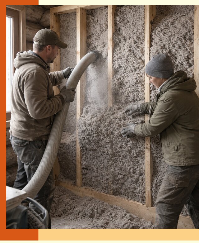 Утепление бревенчатого дома эковатой в Нововоронеже