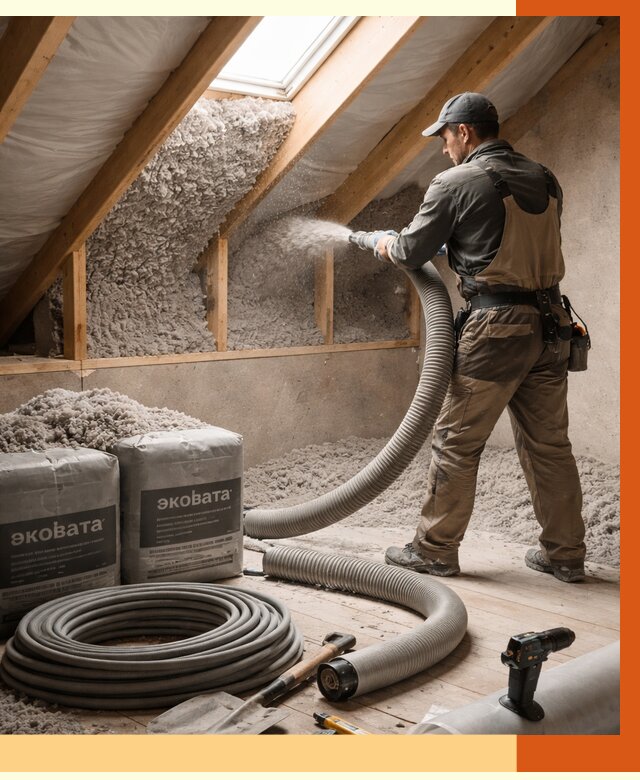 Утепление мансарды эковатой в Нововоронеже от 2226 руб/м2 — монтаж, задувка, цена | ТепломастерНвв