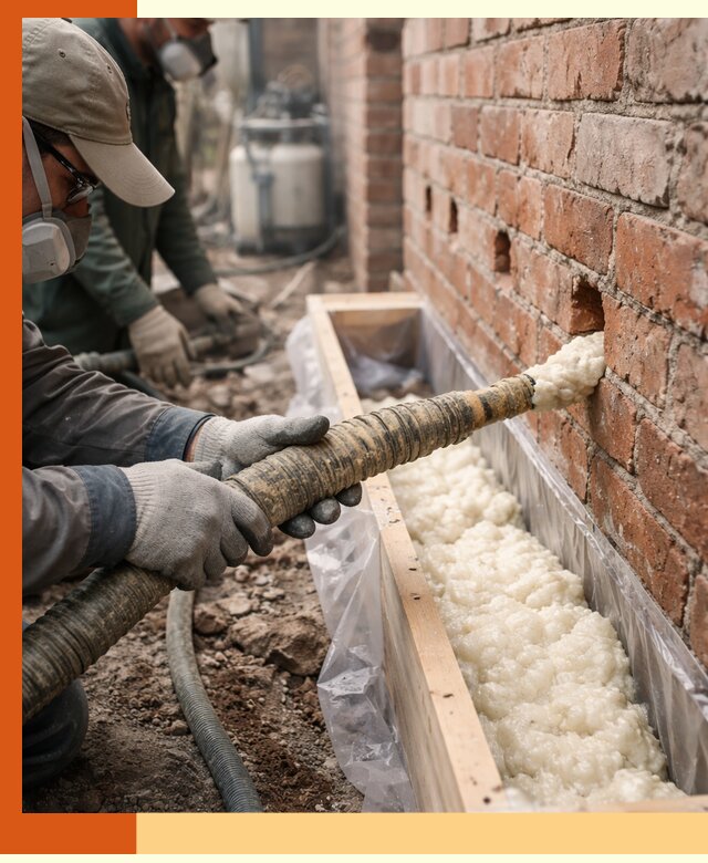 Заливка ППУ в пустоты кирпичной стены в Нововоронеже