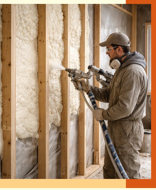 Утепление каркасной стены ППУ в Нововоронеже от 4301 руб./м2 под ключ | ТепломастерНвв