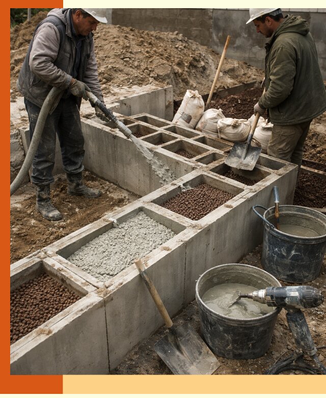 Заполнение полостей фундамента в Нововоронеже герметичным утеплением и повышением прочности
