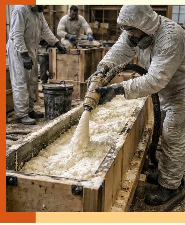 Заливка пенополиуретана в формы для утепления в Нововоронеже